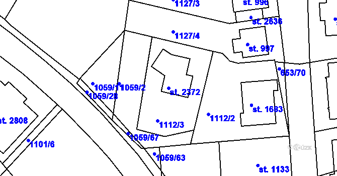 Parcela st. 2372 v KÚ Uherské Hradiště, Katastrální mapa