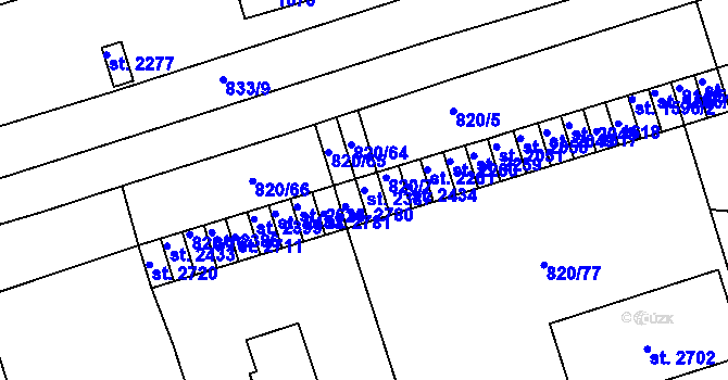 Parcela st. 2387 v KÚ Uherské Hradiště, Katastrální mapa