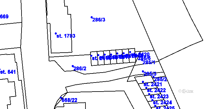 Parcela st. 2416 v KÚ Uherské Hradiště, Katastrální mapa