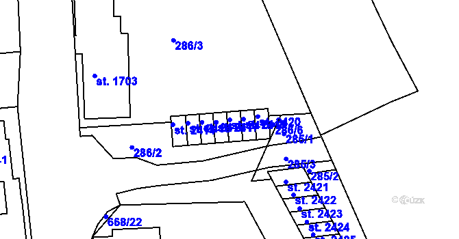 Parcela st. 2418 v KÚ Uherské Hradiště, Katastrální mapa