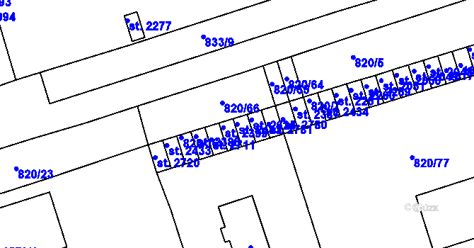 Parcela st. 2483 v KÚ Uherské Hradiště, Katastrální mapa