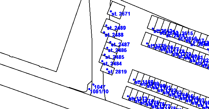 Parcela st. 2485 v KÚ Uherské Hradiště, Katastrální mapa