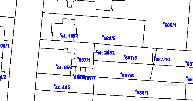 Parcela st. 2582 v KÚ Uherské Hradiště, Katastrální mapa