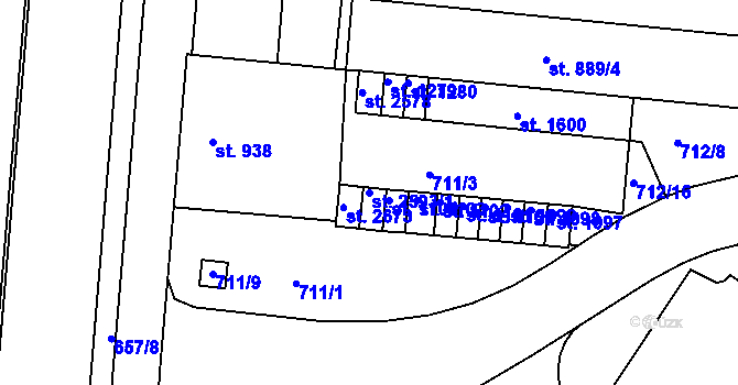 Parcela st. 2593/1 v KÚ Uherské Hradiště, Katastrální mapa