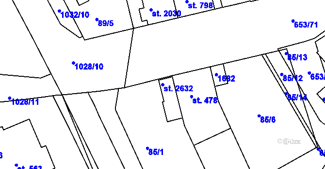 Parcela st. 2632 v KÚ Uherské Hradiště, Katastrální mapa