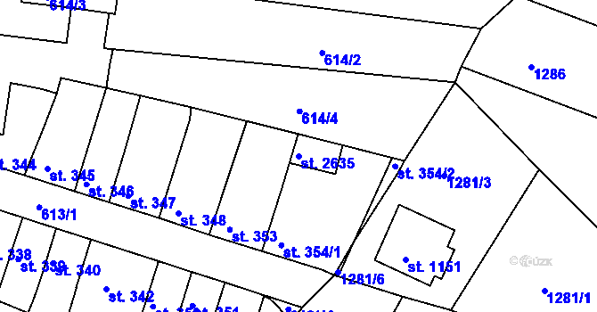Parcela st. 2635 v KÚ Uherské Hradiště, Katastrální mapa