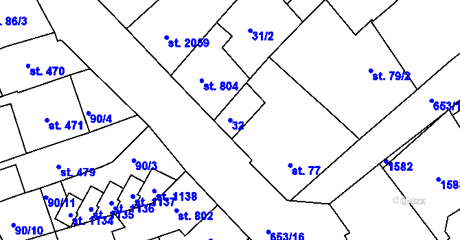 Parcela st. 32 v KÚ Uherské Hradiště, Katastrální mapa