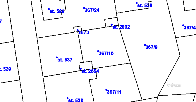 Parcela st. 367/10 v KÚ Uherské Hradiště, Katastrální mapa