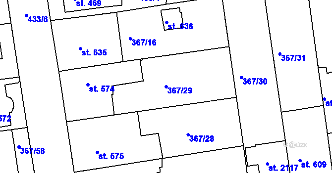Parcela st. 367/29 v KÚ Uherské Hradiště, Katastrální mapa
