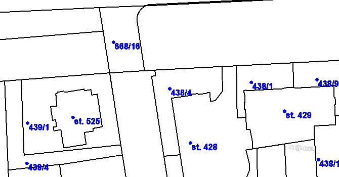 Parcela st. 438/4 v KÚ Uherské Hradiště, Katastrální mapa