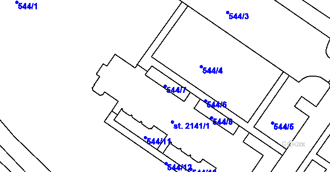 Parcela st. 544/7 v KÚ Uherské Hradiště, Katastrální mapa