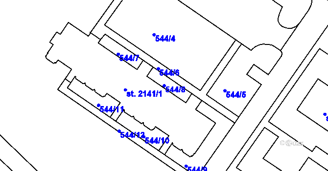 Parcela st. 544/8 v KÚ Uherské Hradiště, Katastrální mapa