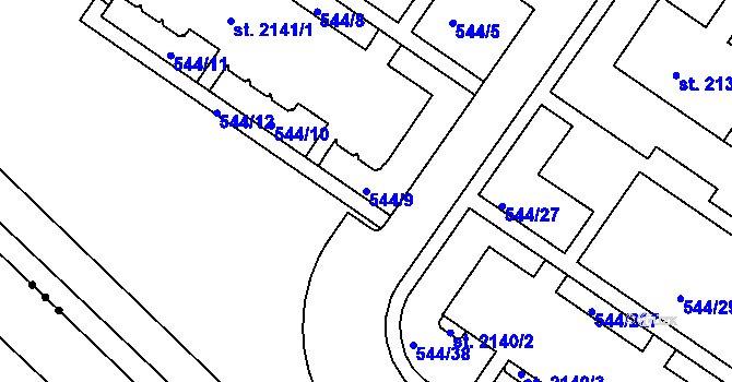 Parcela st. 544/9 v KÚ Uherské Hradiště, Katastrální mapa
