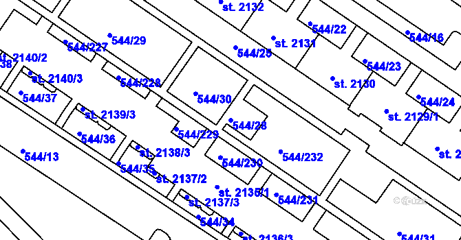 Parcela st. 544/28 v KÚ Uherské Hradiště, Katastrální mapa