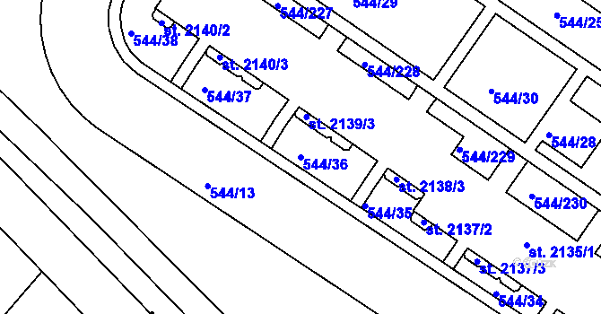 Parcela st. 544/36 v KÚ Uherské Hradiště, Katastrální mapa