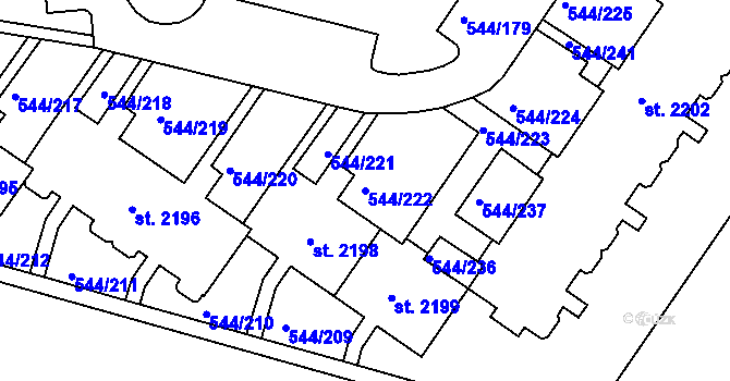 Parcela st. 544/222 v KÚ Uherské Hradiště, Katastrální mapa