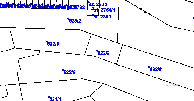 Parcela st. 622/2 v KÚ Uherské Hradiště, Katastrální mapa