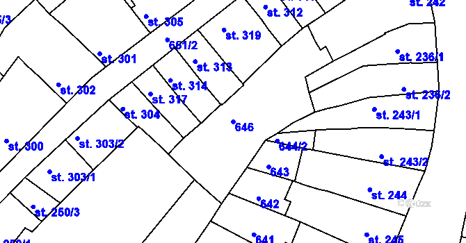 Parcela st. 646 v KÚ Uherské Hradiště, Katastrální mapa