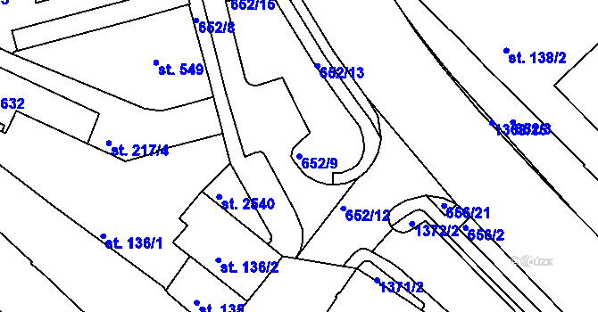 Parcela st. 652/9 v KÚ Uherské Hradiště, Katastrální mapa