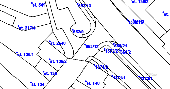Parcela st. 652/12 v KÚ Uherské Hradiště, Katastrální mapa