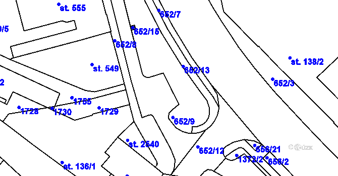 Parcela st. 652/14 v KÚ Uherské Hradiště, Katastrální mapa