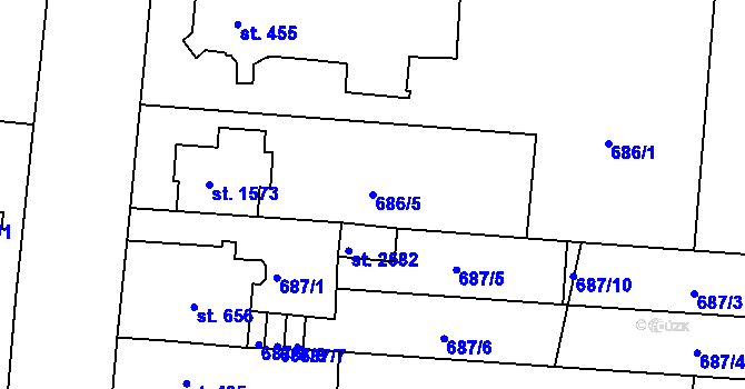 Parcela st. 686/5 v KÚ Uherské Hradiště, Katastrální mapa