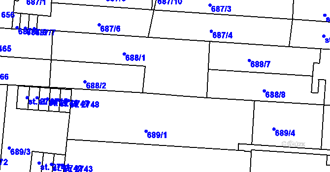 Parcela st. 688/5 v KÚ Uherské Hradiště, Katastrální mapa