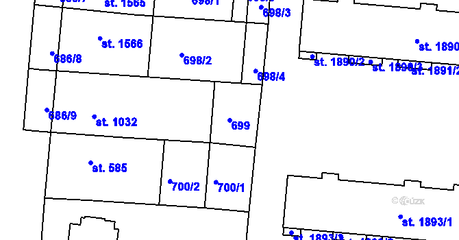 Parcela st. 699 v KÚ Uherské Hradiště, Katastrální mapa