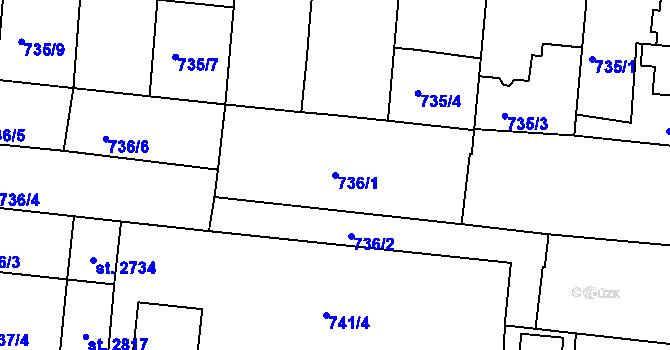 Parcela st. 736/1 v KÚ Uherské Hradiště, Katastrální mapa