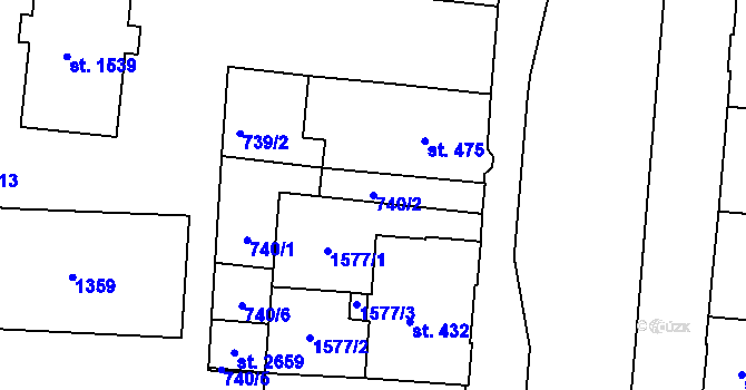Parcela st. 740/2 v KÚ Uherské Hradiště, Katastrální mapa