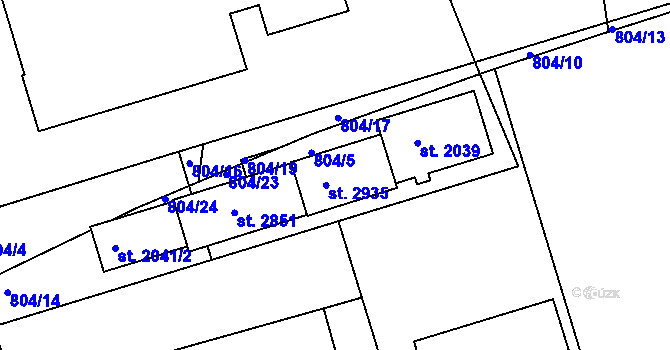 Parcela st. 804/5 v KÚ Uherské Hradiště, Katastrální mapa