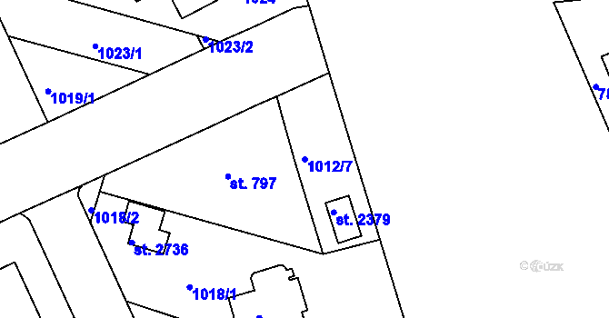 Parcela st. 1012/7 v KÚ Uherské Hradiště, Katastrální mapa