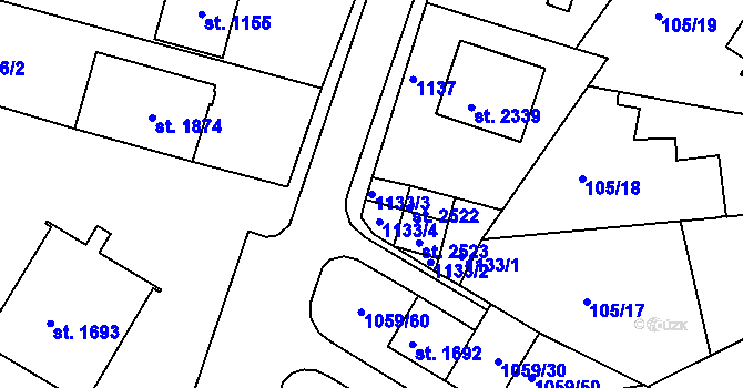 Parcela st. 1133/3 v KÚ Uherské Hradiště, Katastrální mapa
