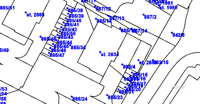 Parcela st. 2834 v KÚ Uherské Hradiště, Katastrální mapa