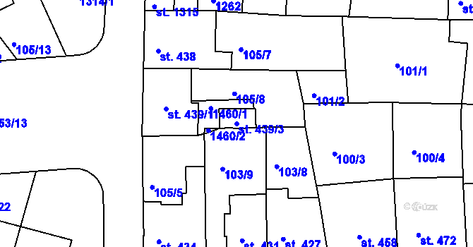 Parcela st. 439/3 v KÚ Uherské Hradiště, Katastrální mapa