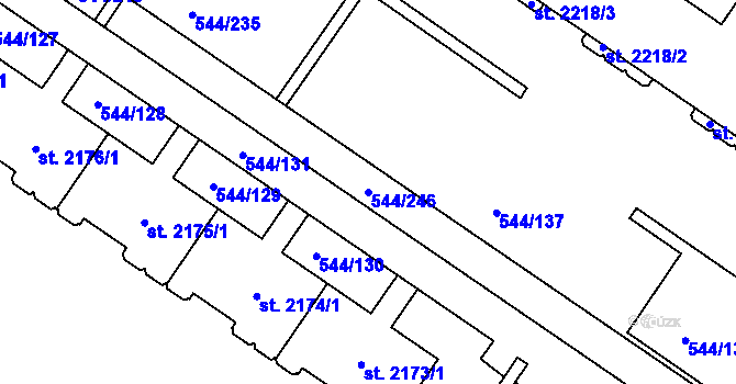 Parcela st. 544/246 v KÚ Uherské Hradiště, Katastrální mapa