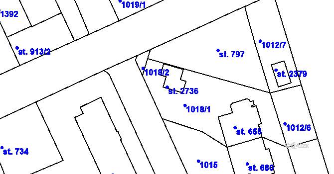 Parcela st. 2736 v KÚ Uherské Hradiště, Katastrální mapa