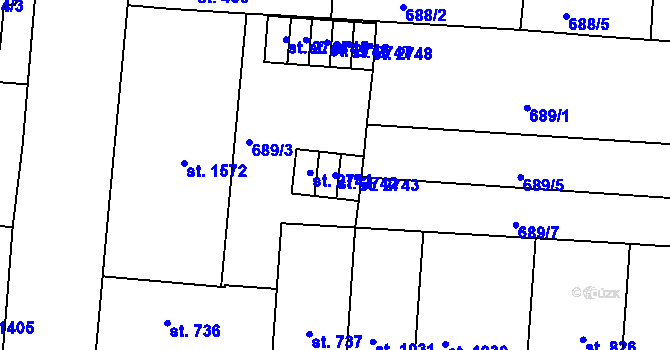 Parcela st. 2742 v KÚ Uherské Hradiště, Katastrální mapa