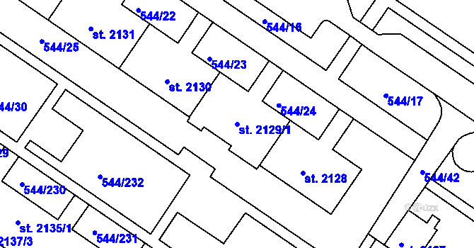 Parcela st. 2129/1 v KÚ Uherské Hradiště, Katastrální mapa