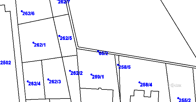 Parcela st. 66/2 v KÚ Uherské Hradiště, Katastrální mapa