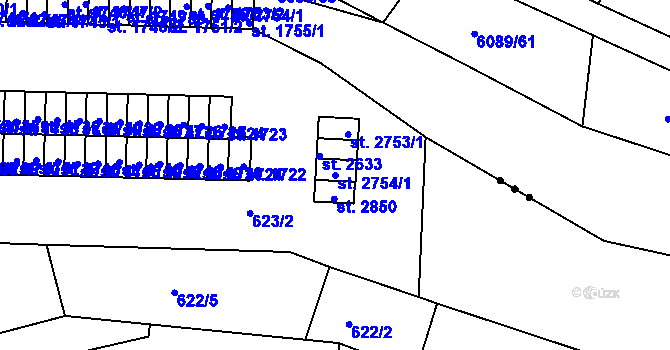 Parcela st. 2754/1 v KÚ Uherské Hradiště, Katastrální mapa