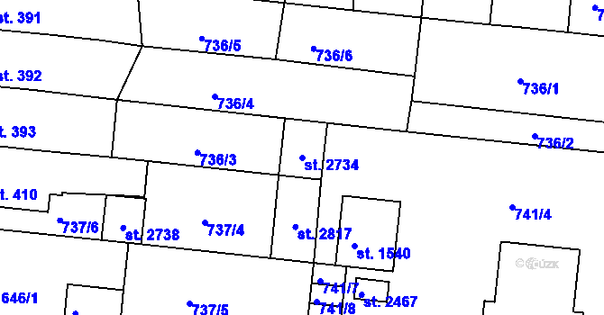 Parcela st. 2734 v KÚ Uherské Hradiště, Katastrální mapa