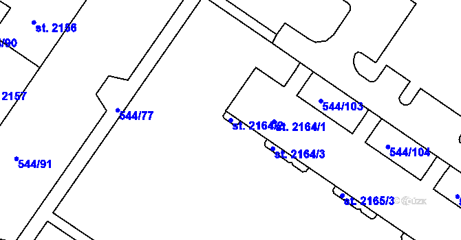 Parcela st. 2164/2 v KÚ Uherské Hradiště, Katastrální mapa