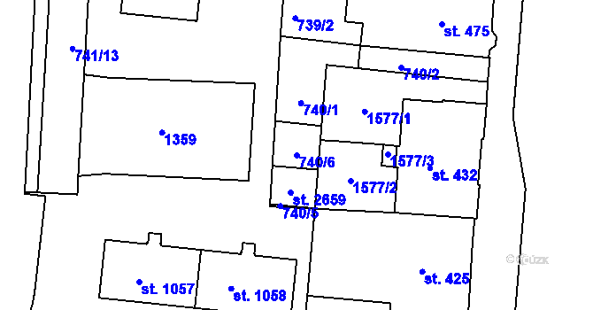 Parcela st. 740/6 v KÚ Uherské Hradiště, Katastrální mapa