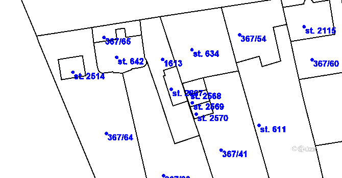 Parcela st. 2807 v KÚ Uherské Hradiště, Katastrální mapa