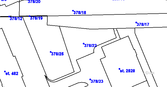 Parcela st. 378/22 v KÚ Uherské Hradiště, Katastrální mapa