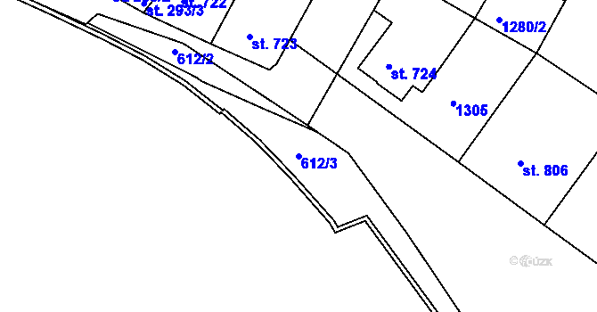 Parcela st. 612/3 v KÚ Uherské Hradiště, Katastrální mapa