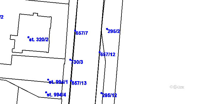 Parcela st. 657/12 v KÚ Uherské Hradiště, Katastrální mapa