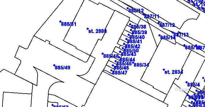Parcela st. 885/48 v KÚ Uherské Hradiště, Katastrální mapa