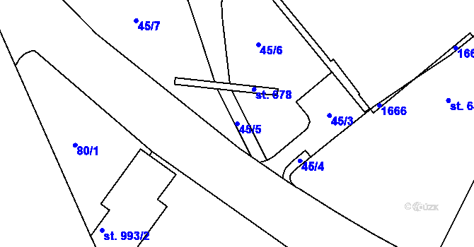 Parcela st. 45/5 v KÚ Uherské Hradiště, Katastrální mapa